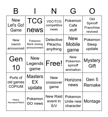 Pokemon Day Bingo Card