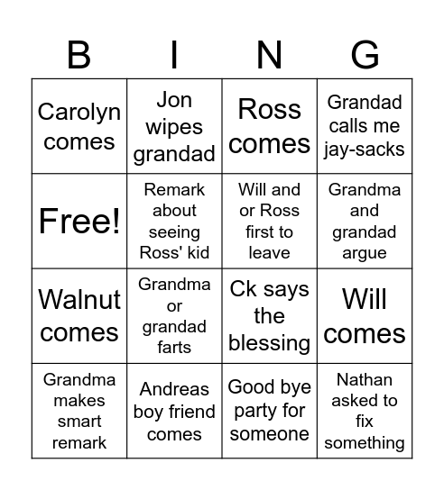 Granda's 90th!! Bingo Card