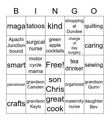 Donna's retired Bingo Card