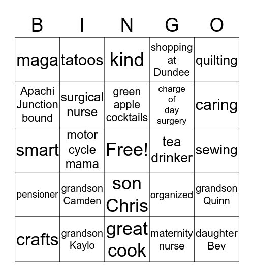 Donna's retired Bingo Card