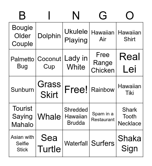 Hawaii Bingo Card