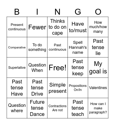 Valentines Bingo Card