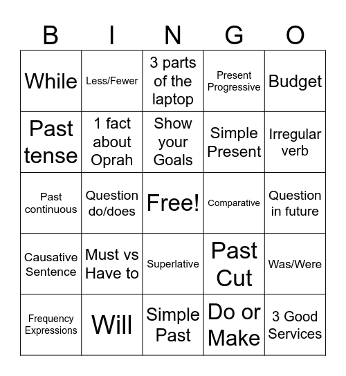 The Stars Bingo Card