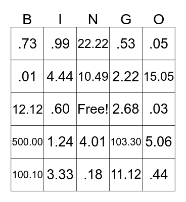 Count the Money! Bingo Card
