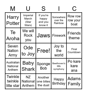 Mystery Melody Mashup Bingo Card