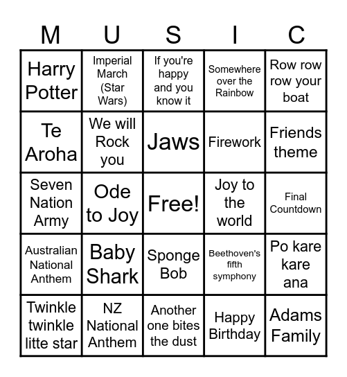 Mystery Melody Mashup Bingo Card