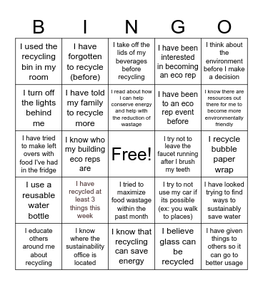 The eco rep : bingo edition (true or false edition) Bingo Card