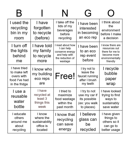 The eco rep : bingo edition (true or false edition) Bingo Card