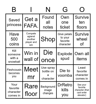 Roblox regretevator Bingo Card
