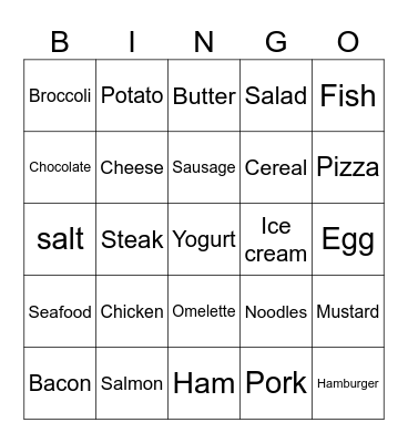 Food Bingo Card