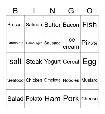 Food Bingo Card