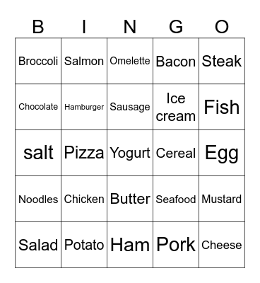 Food Bingo Card