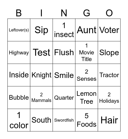 Untitled Bingo Card