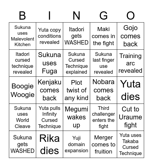 Chapter 251 JJK Bingo Card