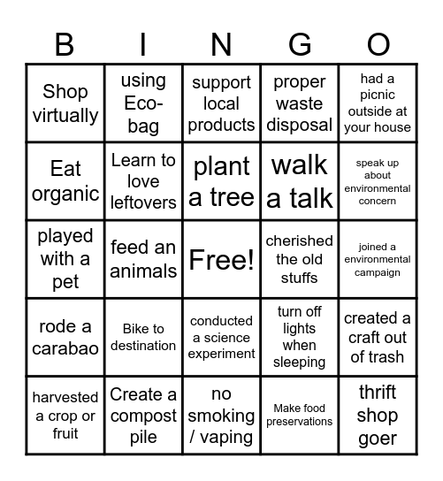 At-Home Activities BINGO Card