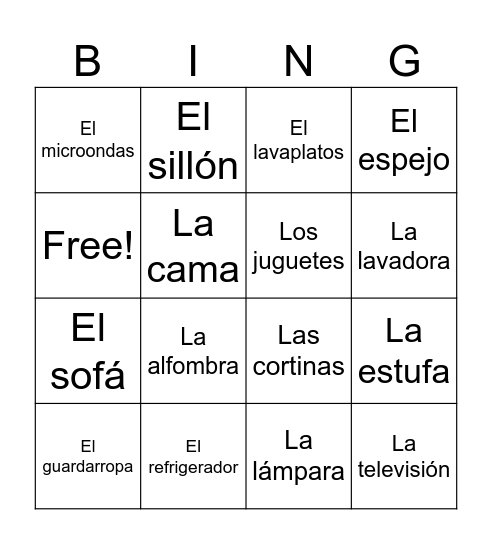 Cosas en la Casa Bingo Card