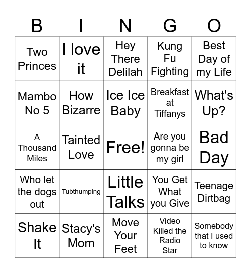 ONE HIT WONDERS Bingo Card