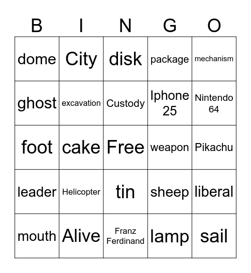 Neal fun Bingo Card