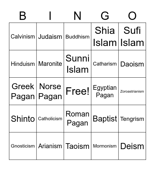 Planescape Religions Bingo Card