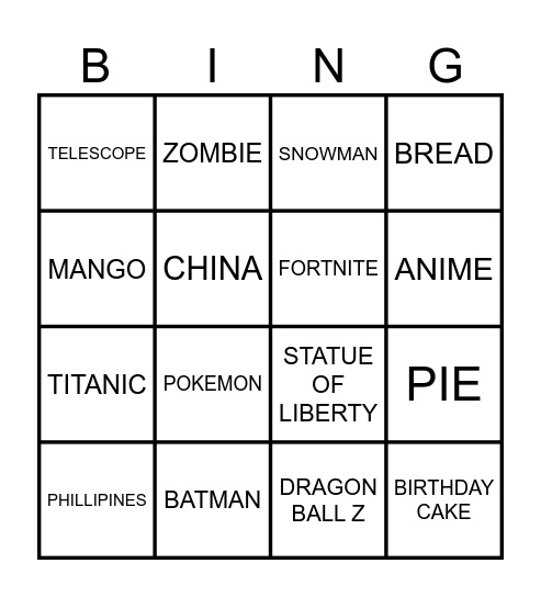 Untitled Bingo Card