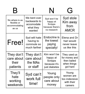 Sillick BINGO Card