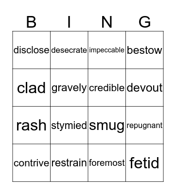 Vocabulary Words Bingo Card