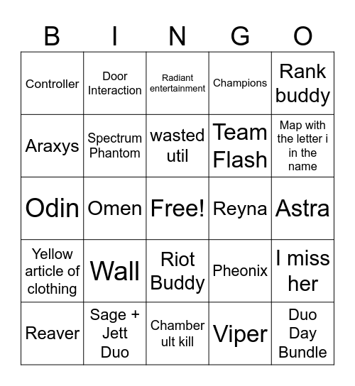 Valorant Bingo Card