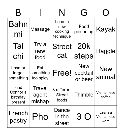 Vietnam Bingo Card