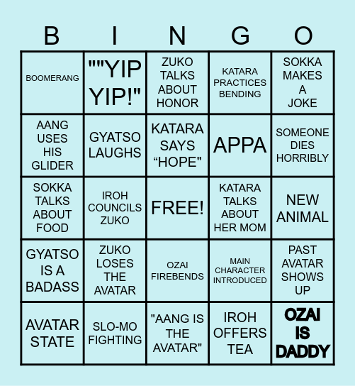 AVATAR: THE LAST AIRBENDER Bingo Card