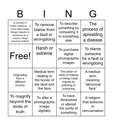 Auggie and Me Vocabulary Bingo Card