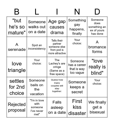 Love is Blind Bingo Card