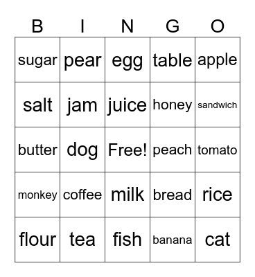 Countable and Uncountable Nouns Bingo Card