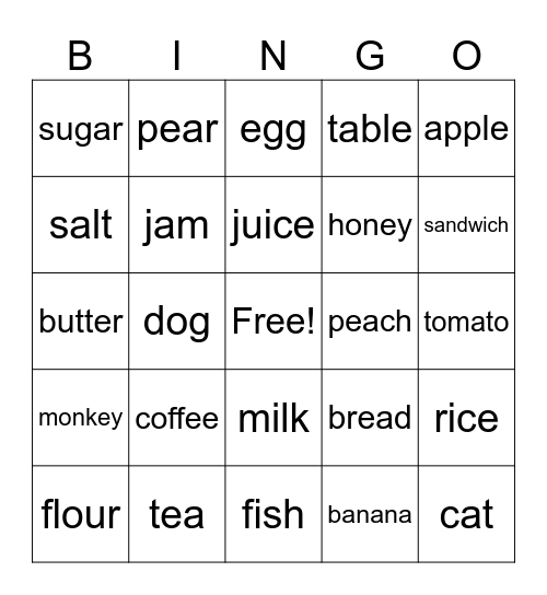 Countable and Uncountable Nouns Bingo Card