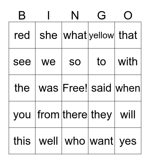 Sight Words (Card 3) Bingo Card