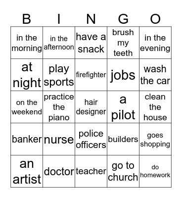 review/jobs and weekends Bingo Card