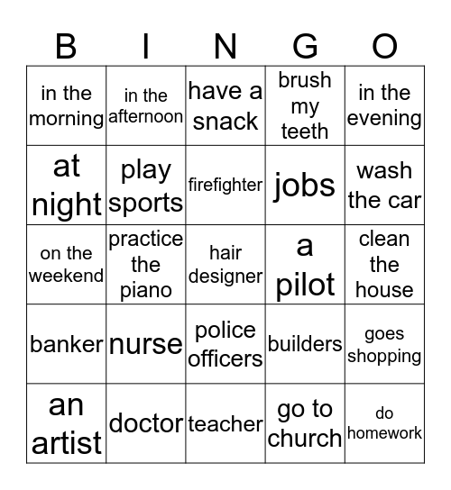 review/jobs and weekends Bingo Card