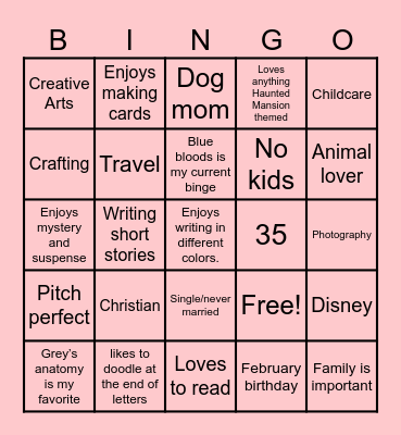 Penpal Bingo Card