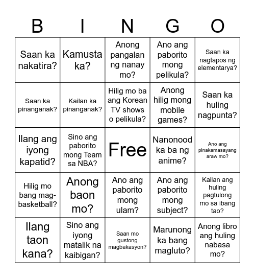 FILIPINO HUMAN BINGO Card