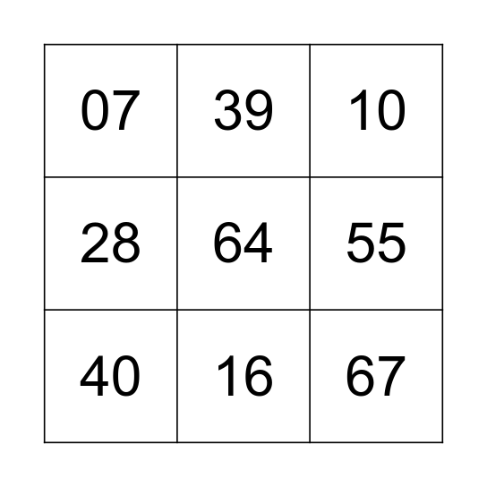 Tabada's Lucky Bingo Card