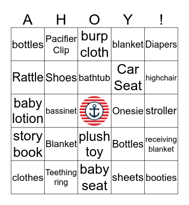 Shower Gift Baby Bingo Card