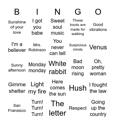60s Bingo Card