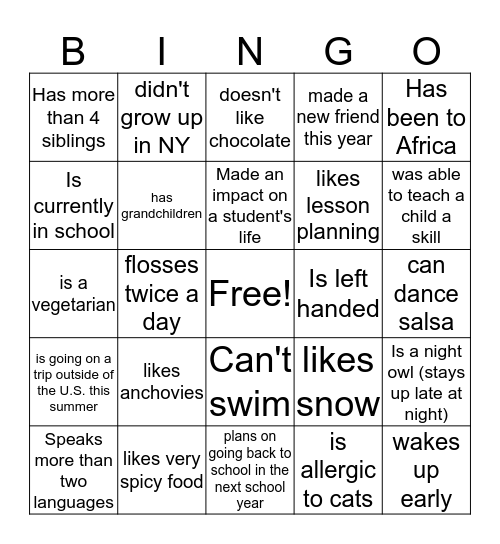 SCO- Family Dynamics  Bingo Card