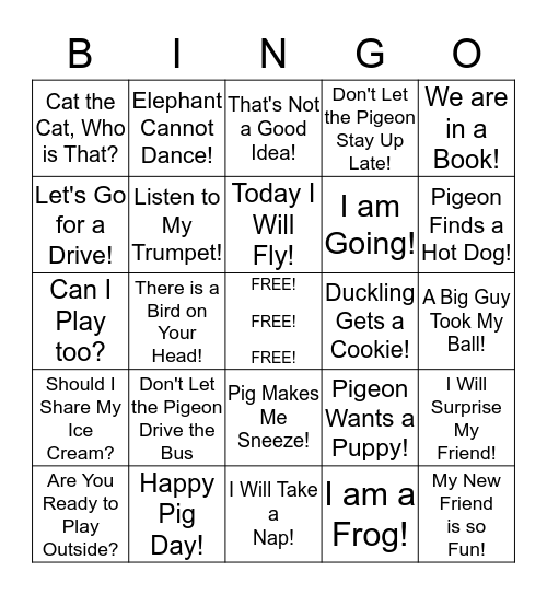 Read "Mo" Books BINGO Card