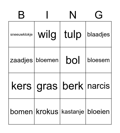 Lente - bloemen en bomen Bingo Card