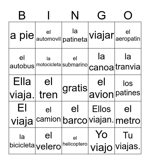 los transportes Bingo Card