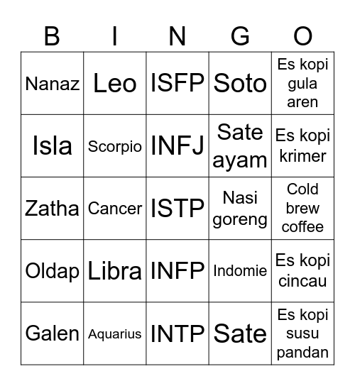 Untitled Bingo Card
