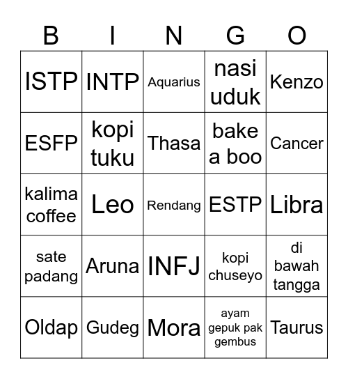 Untitled Bingo Card