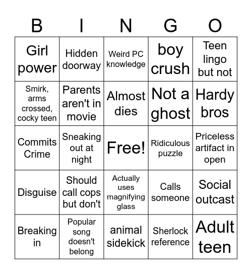 Nancy Drew Bingo Card