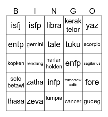 Untitled Bingo Card