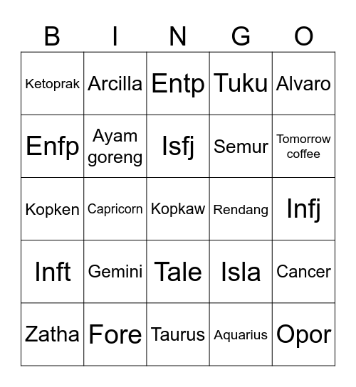 Untitled Bingo Card